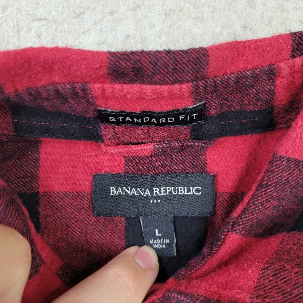 Banana Republic Standard Fit Shirt Men L Red Buffalo Check Long Sleeve Button Up